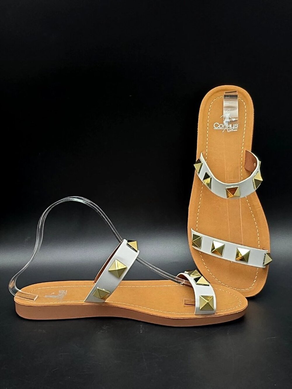 Corkys Daiquiri White Studded Double Strap Sandals Women's Size US 10 EUR 40